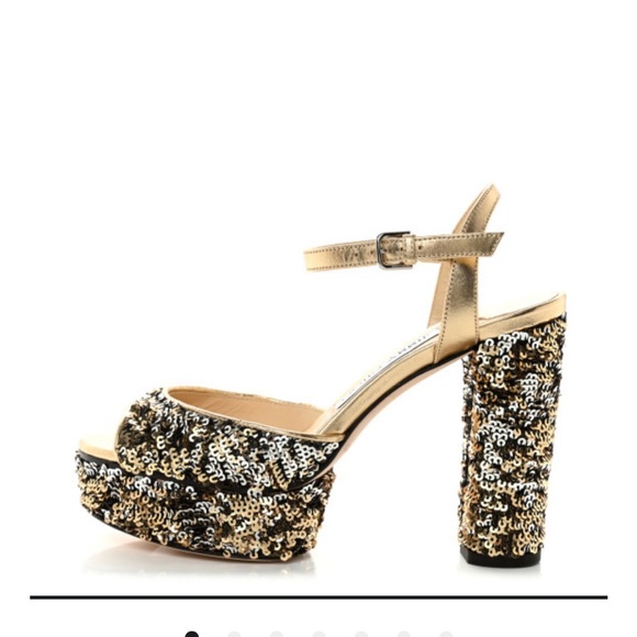 Jimmy Choo Gold Glitter sequin Heels 
Platform Pumps Sz 39.5 - Picture 3 of 16